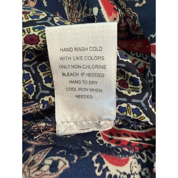 DR2 Navy Paisley V Neck Top Contrast Trim Cotton Relaxed Fit Women’s Size XL EUC - Picture 7 of 7